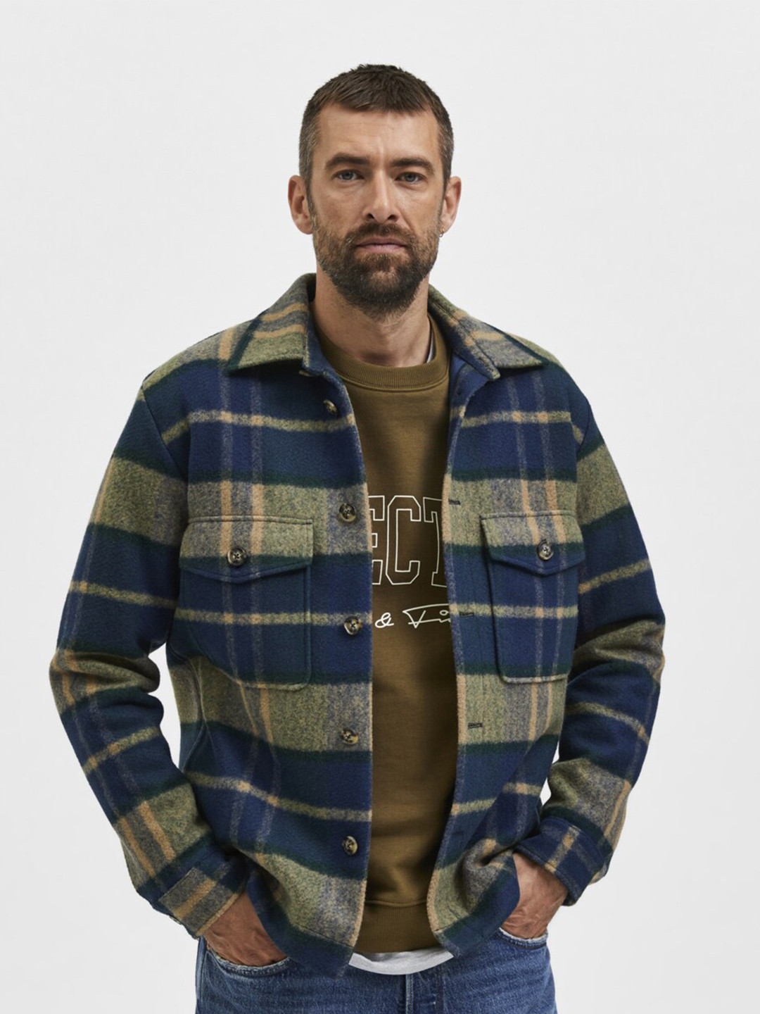 

SELECTED Men Green Checked Casual Shirt