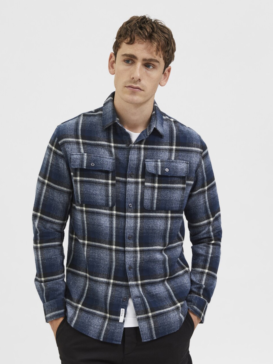 

SELECTED Men Blue Tartan Checks Checked Casual Shirt