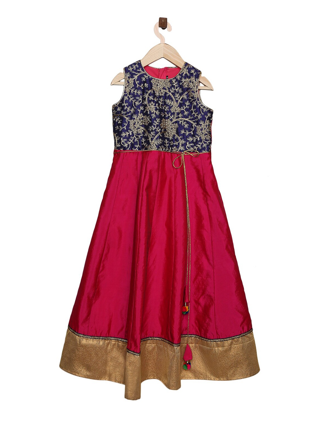 

K&U Girls Pink & Blue Ethnic Motifs Embroidered Anarkali Kurta