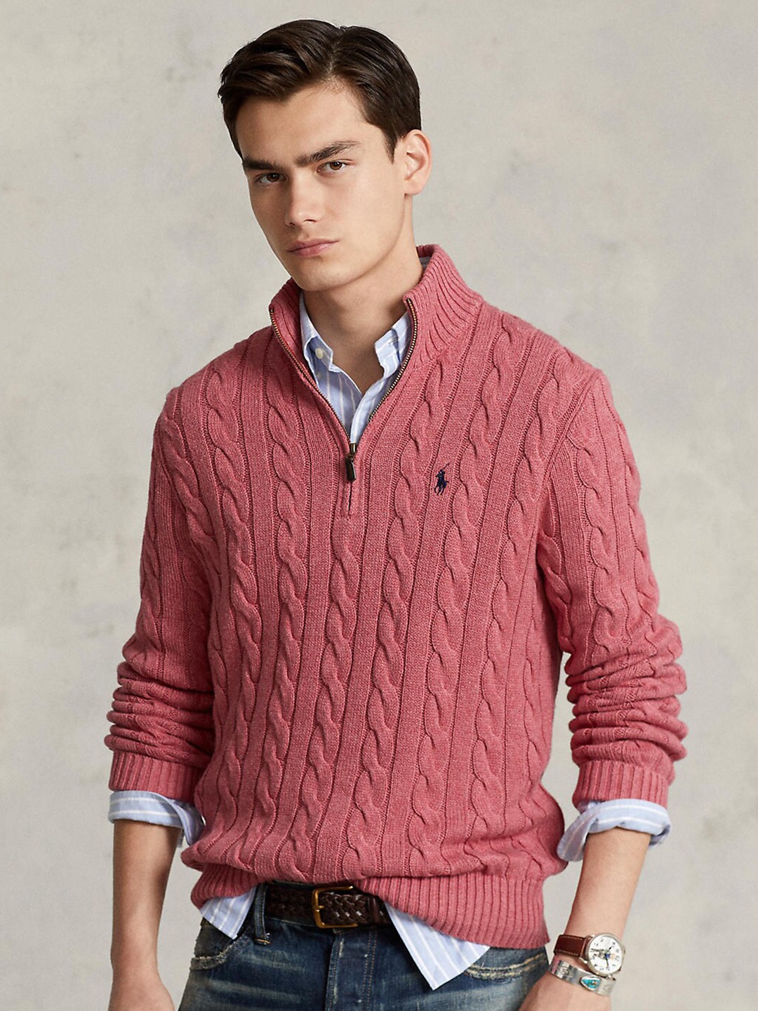 

Polo Ralph Lauren Men Pink Cable-Knit Sweaters