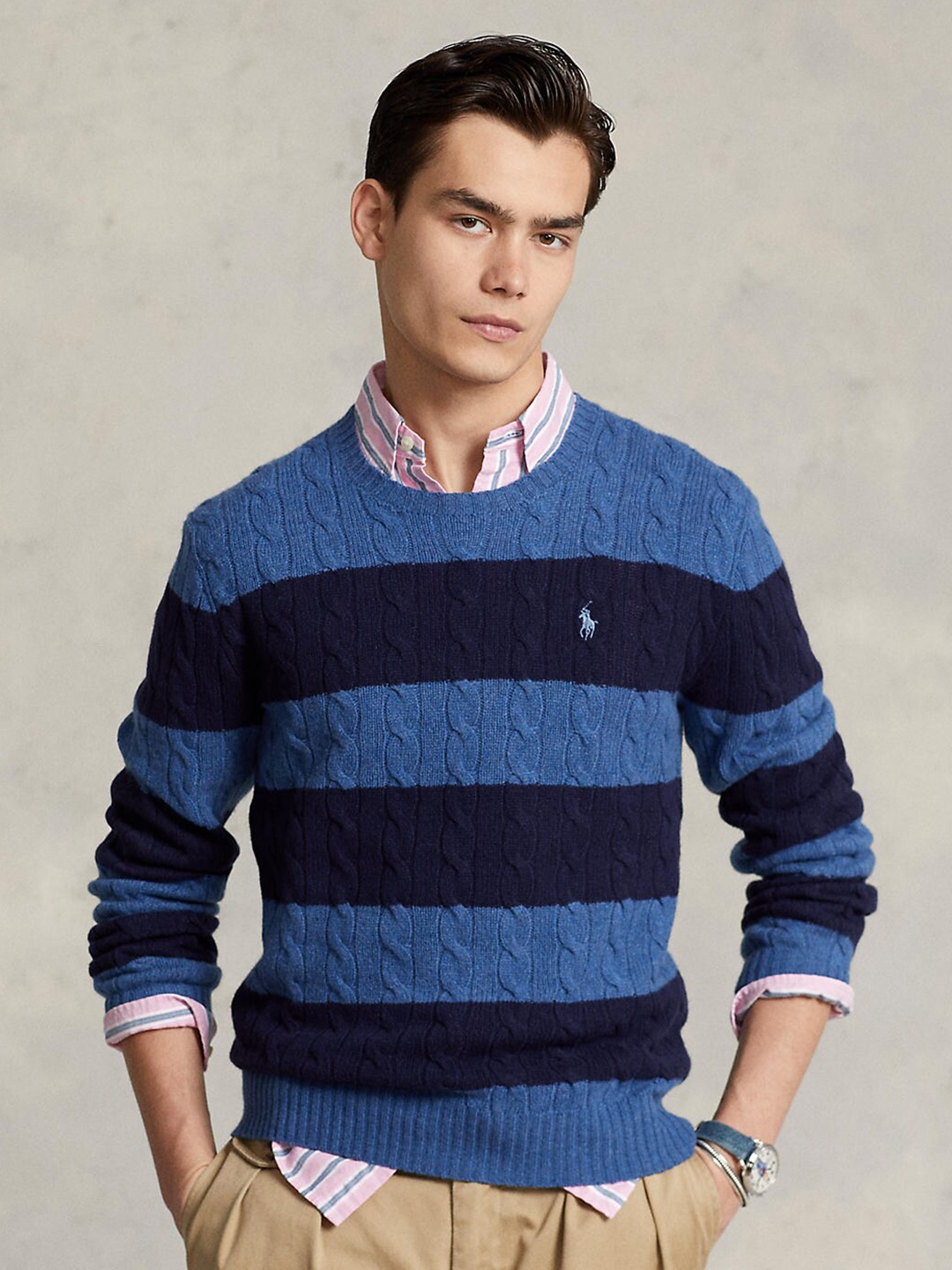 

Polo Ralph Lauren Men Blue Striped Cable-Knit Sweaters