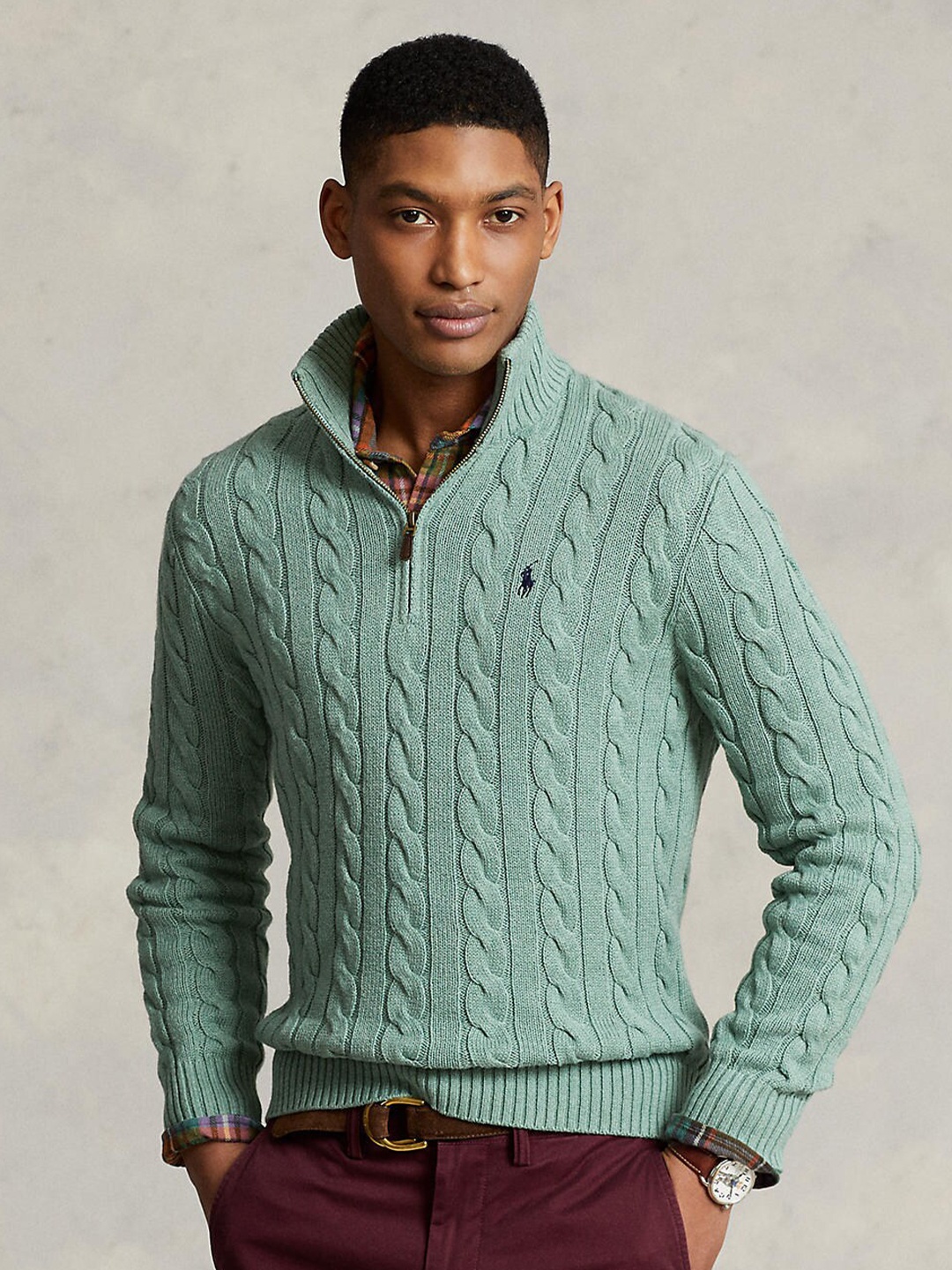 

Polo Ralph Lauren Men Green Self Design Cable-Knit Cotton Sweaters
