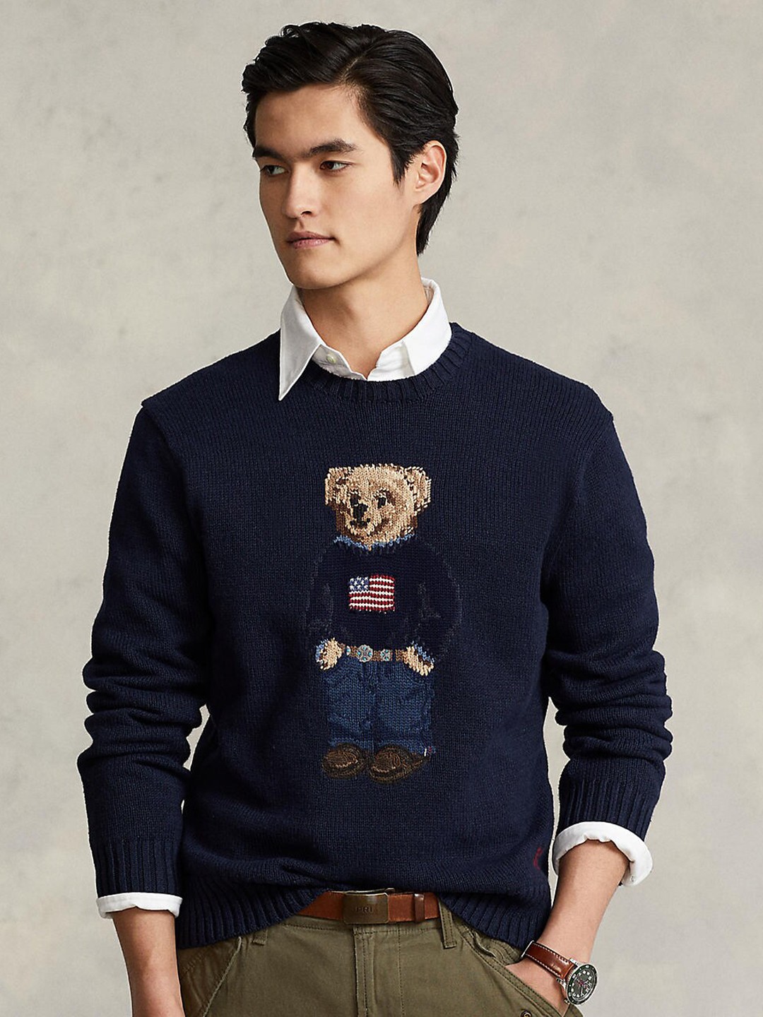 

Polo Ralph Lauren Men Navy Blue Cotton-Linen Sweaters