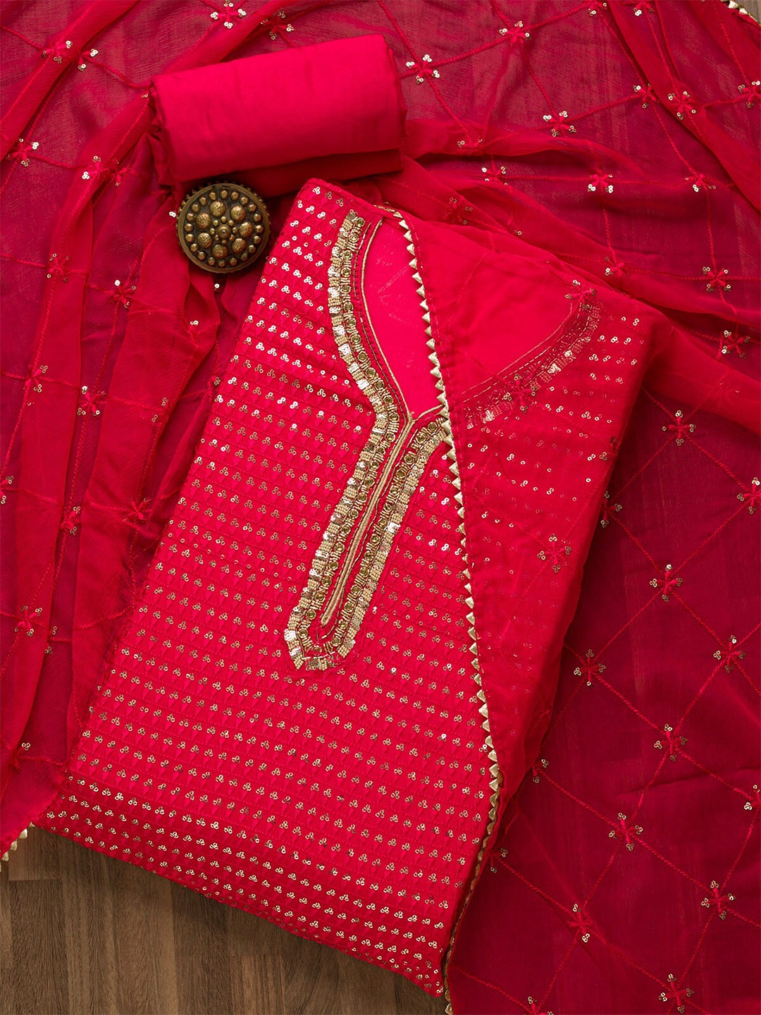 

Koskii Pink & Gold-Toned Embroidered Unstitched Dress Material