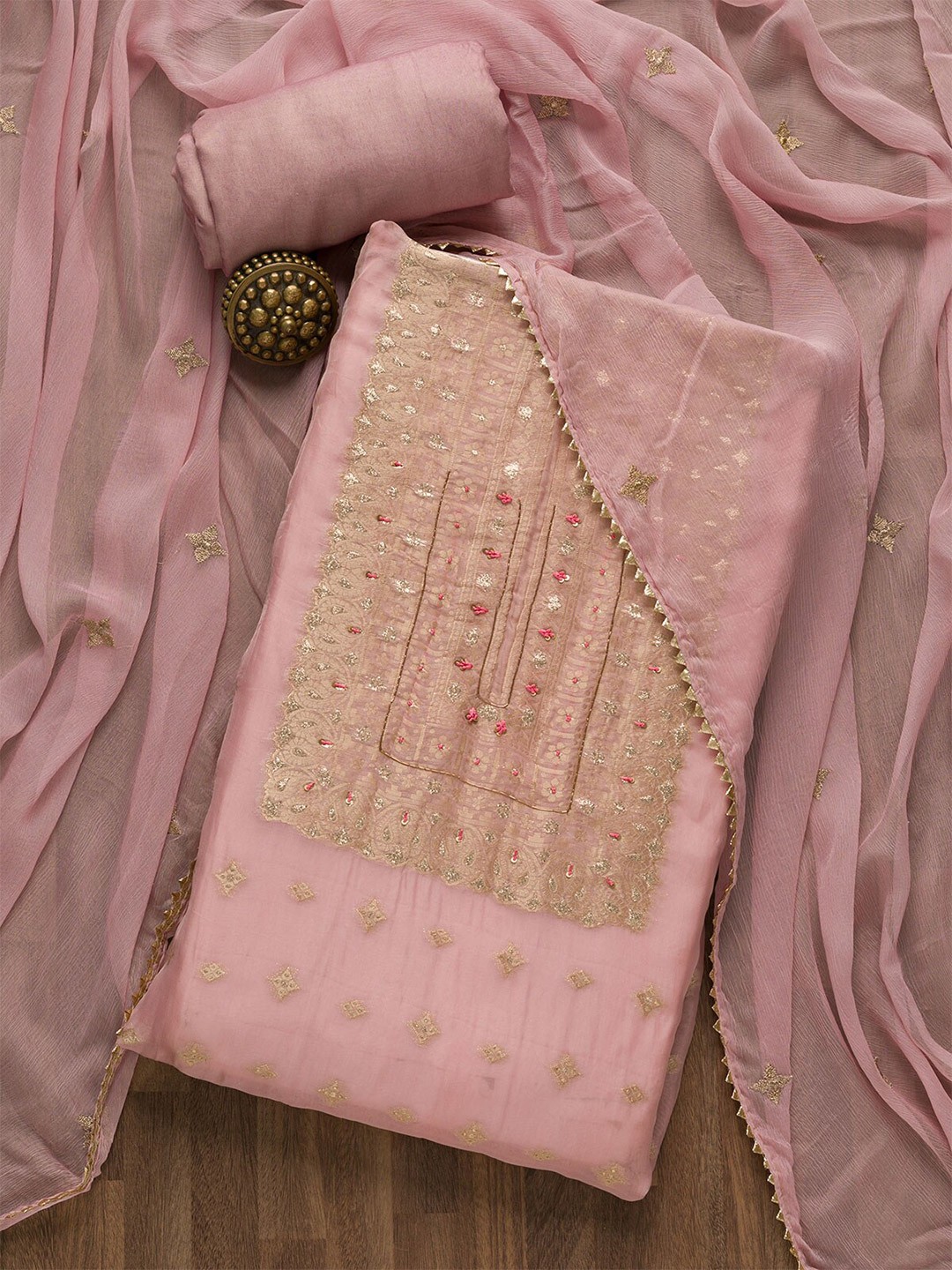 

Koskii Lavender & Gold-Toned Embroidered Unstitched Dress Material