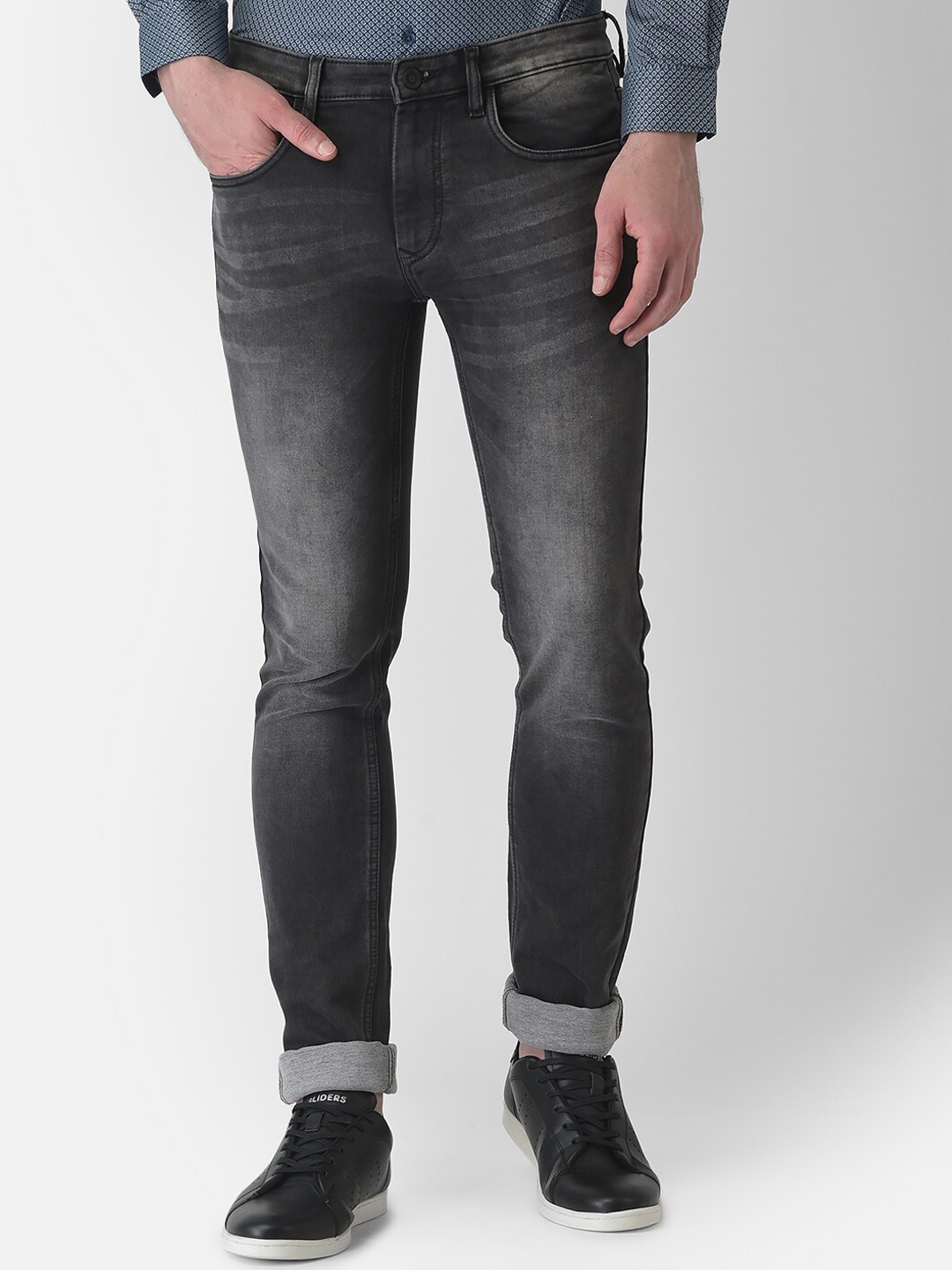 

Turtle Men Charcoal Narrow Tapered Fit Heavy Fade Stretchable Jeans