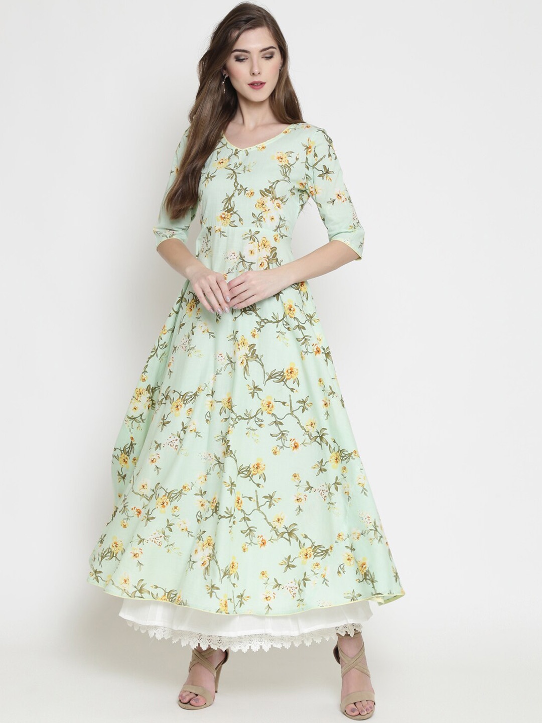 

Sera Women Green Floral Printed Floral Anarkali Kurta