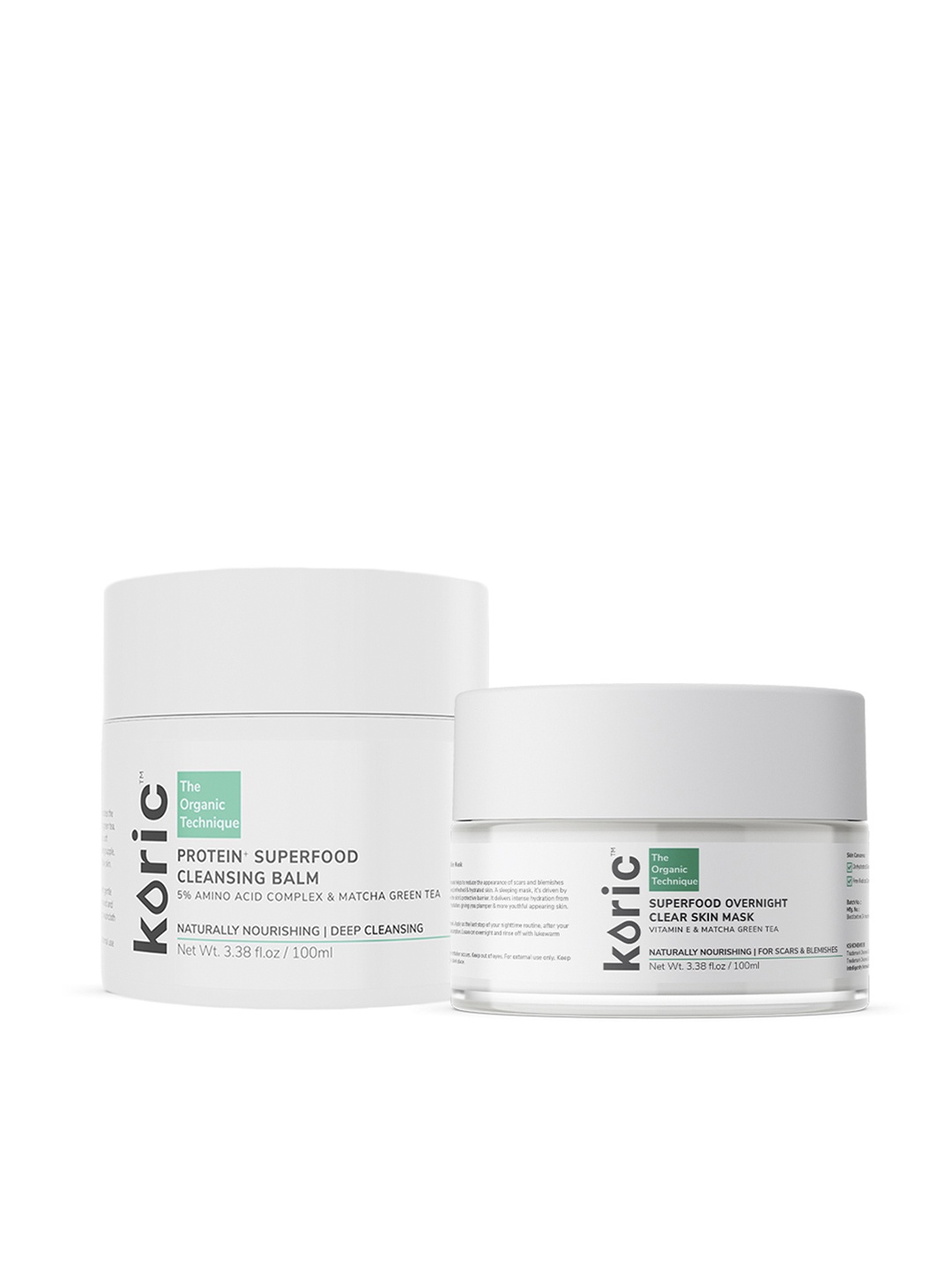 

Koric Set of Protein+ Superfood Cleansing Balm & Overnight Clear Skin Mask-100ml Each, White