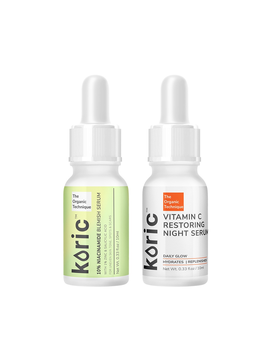 

Koric Clear Skin Duo - Vitamin C Night Serum & 10% Niacinamide Serum - 10ml each, White