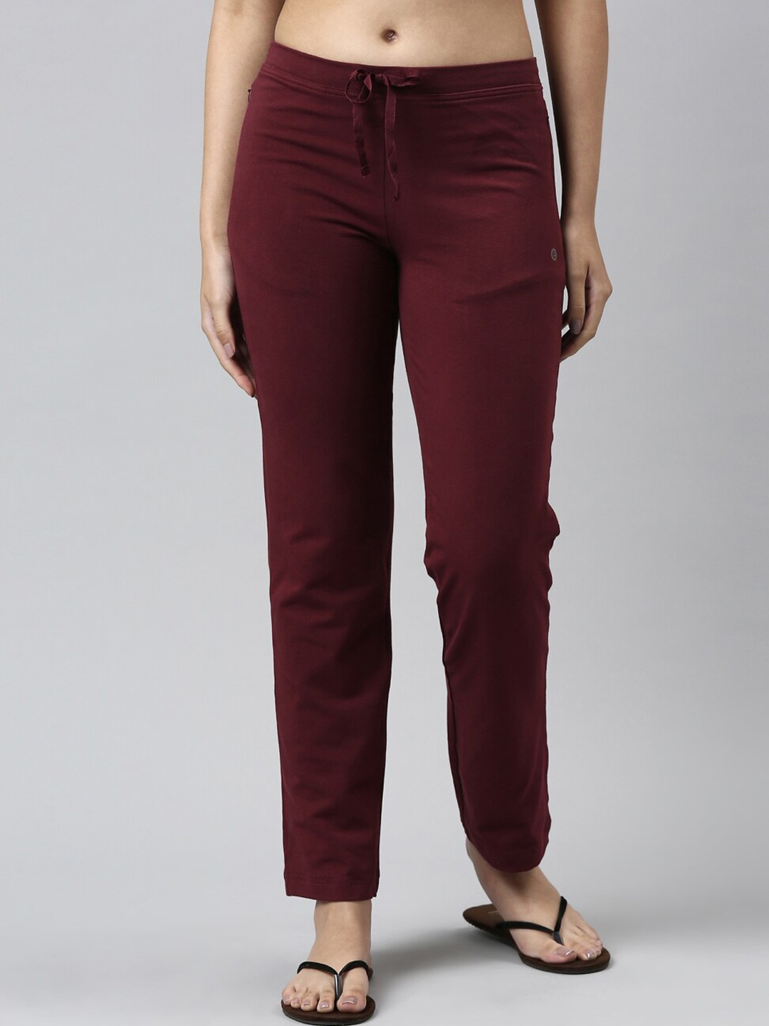 

Enamor Women Solid Mid-Rise Straight Leg Lounge Pants, Maroon