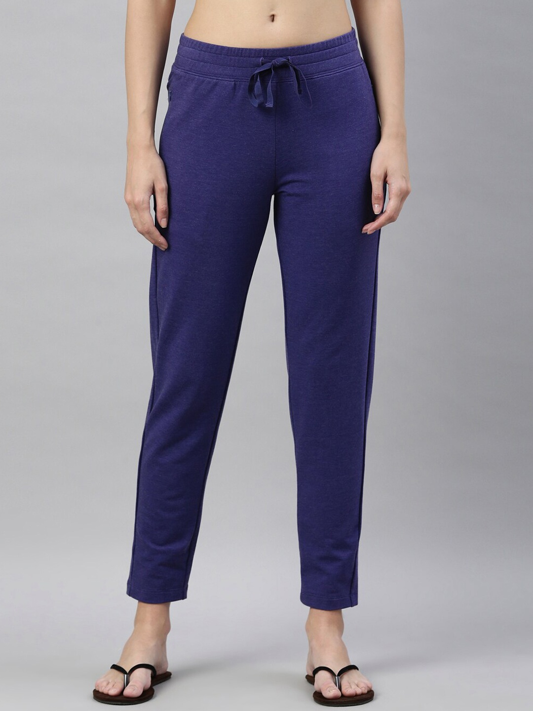 

Enamor Essentials Women Cotton Slim-Fit Mid Rise French Terry Ankle length Lounge Pants, Blue