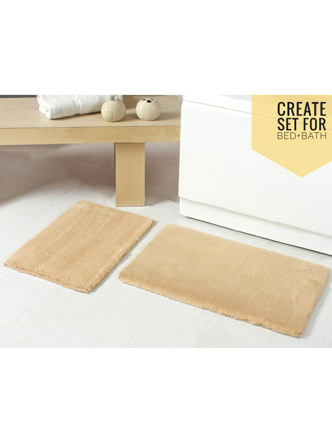 

URBAN SPACE Beige Solid 2000 GSM Bath Rugs