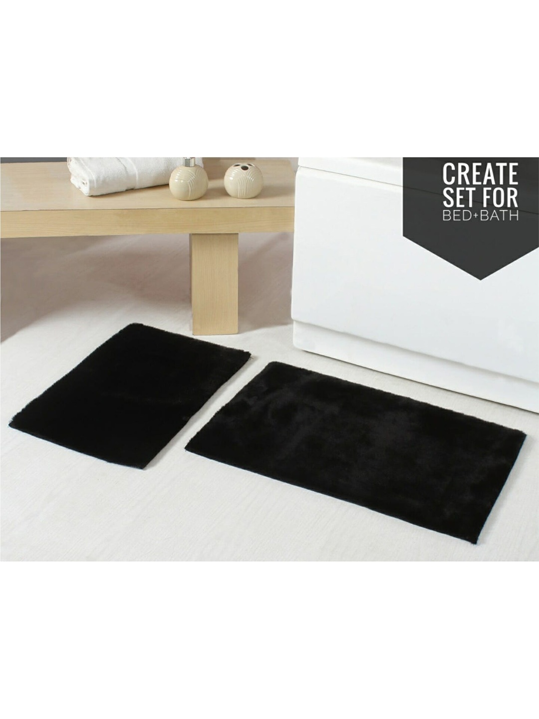 

URBAN SPACE Black Solid 2000 GSM Bath Rugs