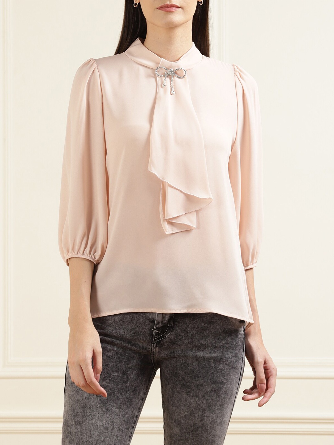 

Rinascimento Women Pink Tie-Up Neck Top