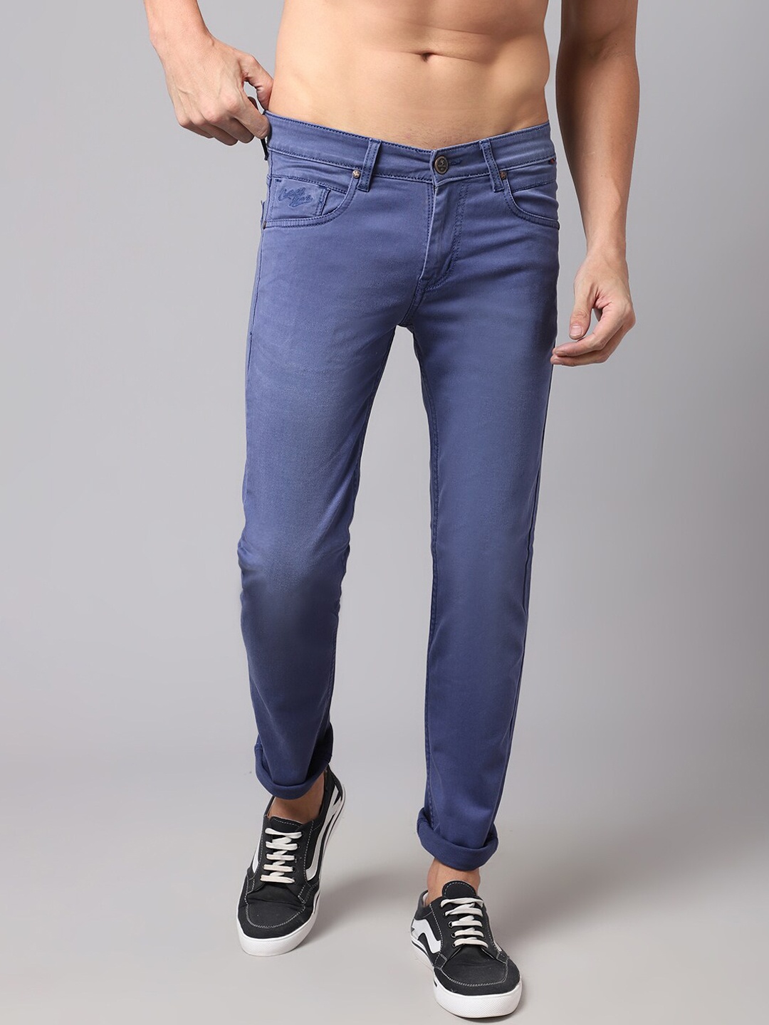 

Cantabil Men Navy Blue Light Fade Jeans