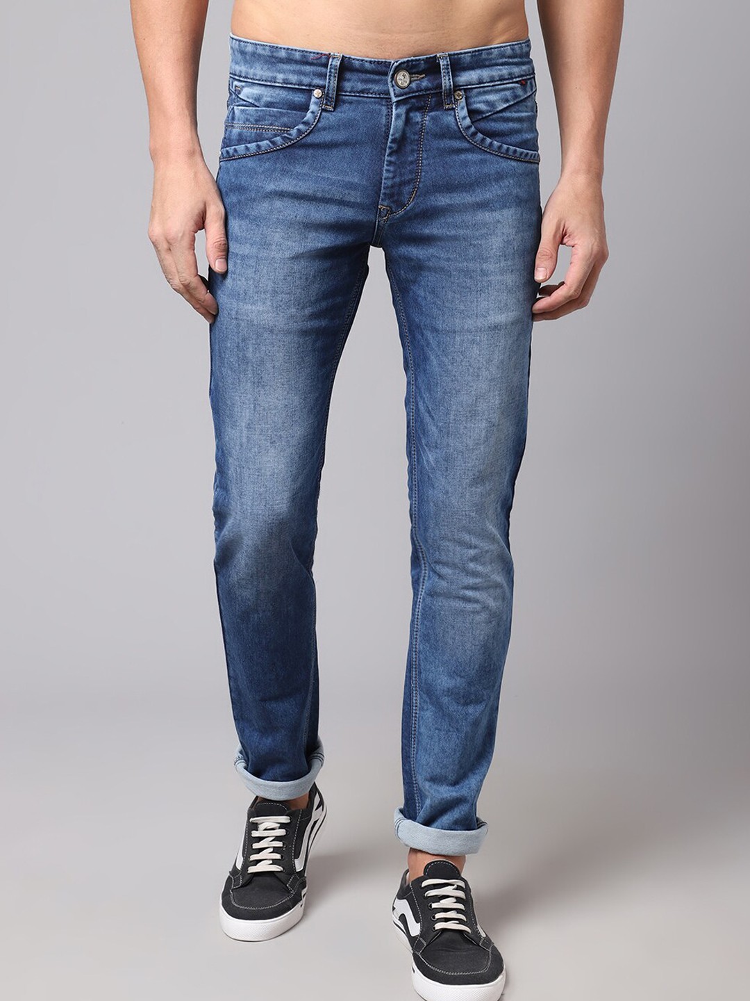 

Cantabil Men Blue Heavy Fade Regular Fit Jeans
