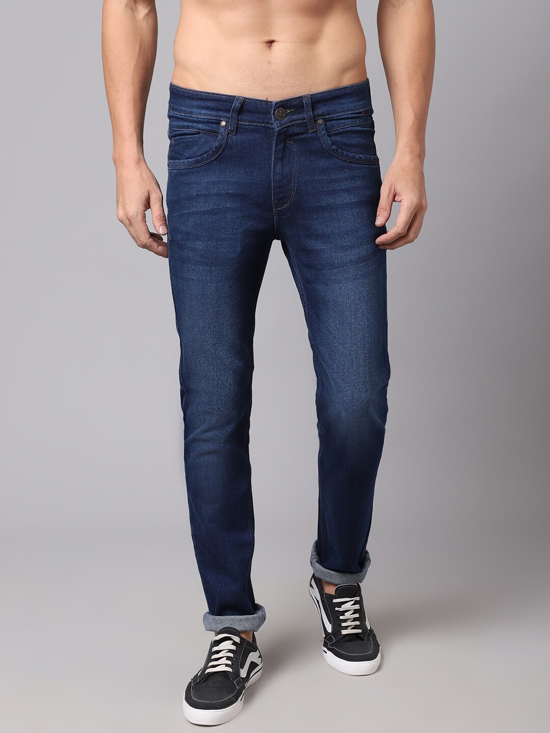

Cantabil Men Blue Light Fade Regular Fit Jeans