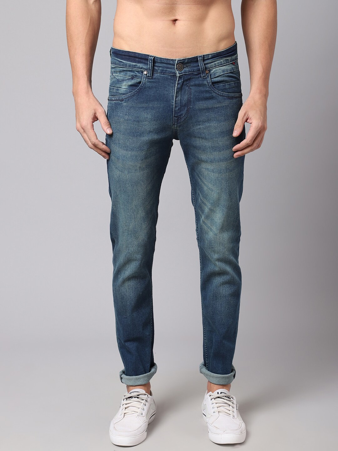 

Cantabil Men Blue Light Fade Regular Fit Jeans