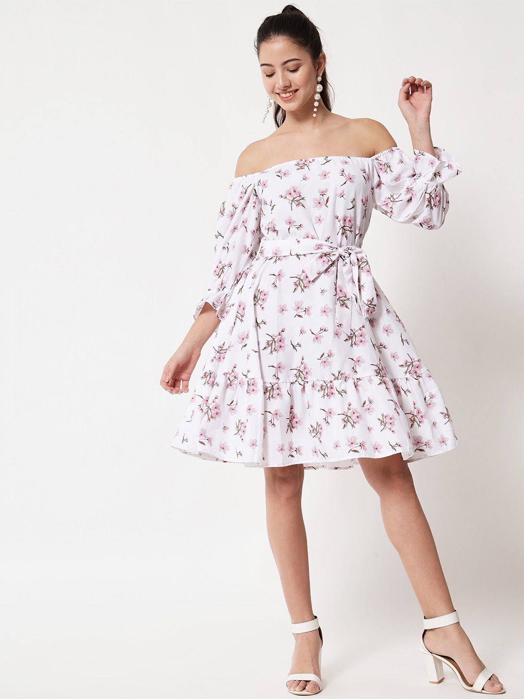 

Shopping Queen Women White Floral Off-Shoulder Dress