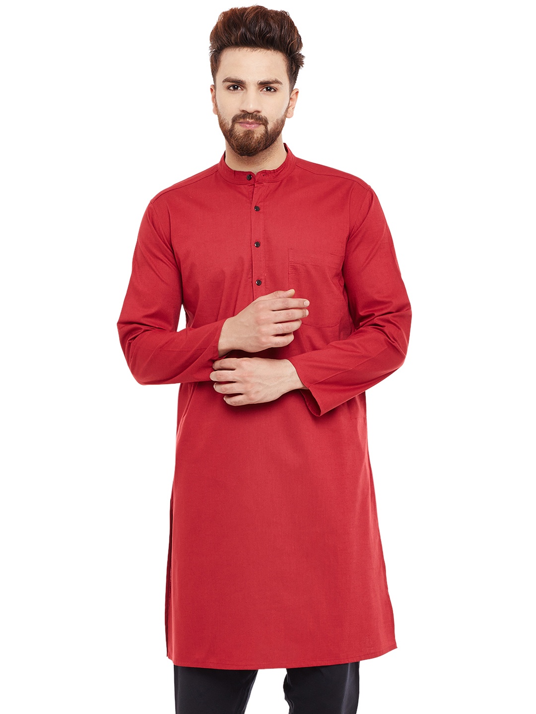 

even Men Red Solid Straight Kurta