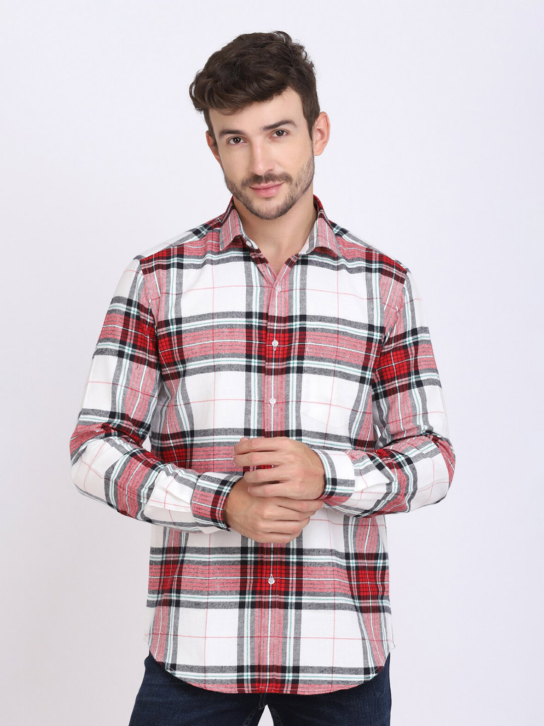 

JJAAGG T Men Red Classic Tartan Checks Checked Cotton Casual Shirt
