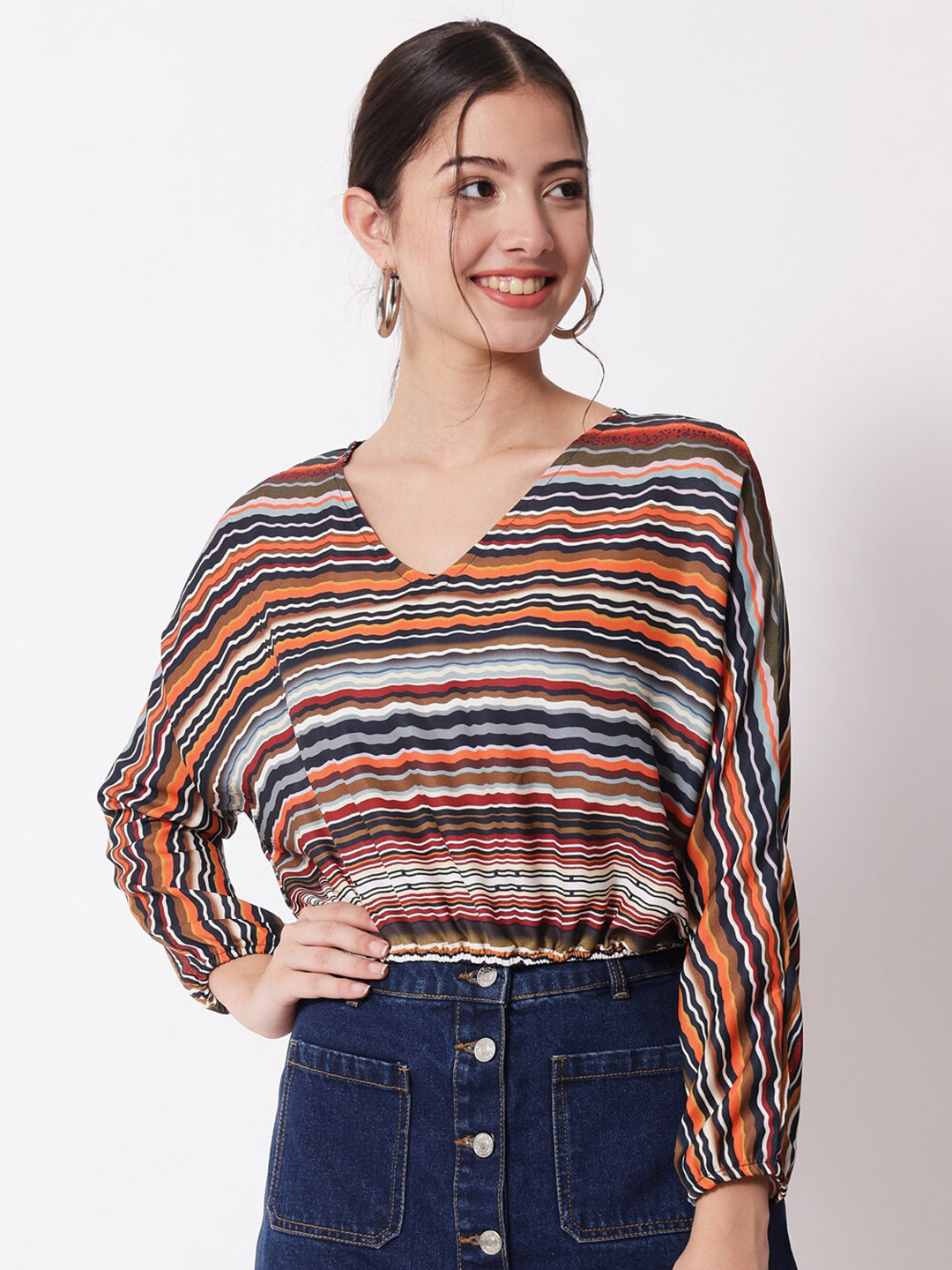 

Shopping Queen Multicoloured Striped Crepe Top, Multi