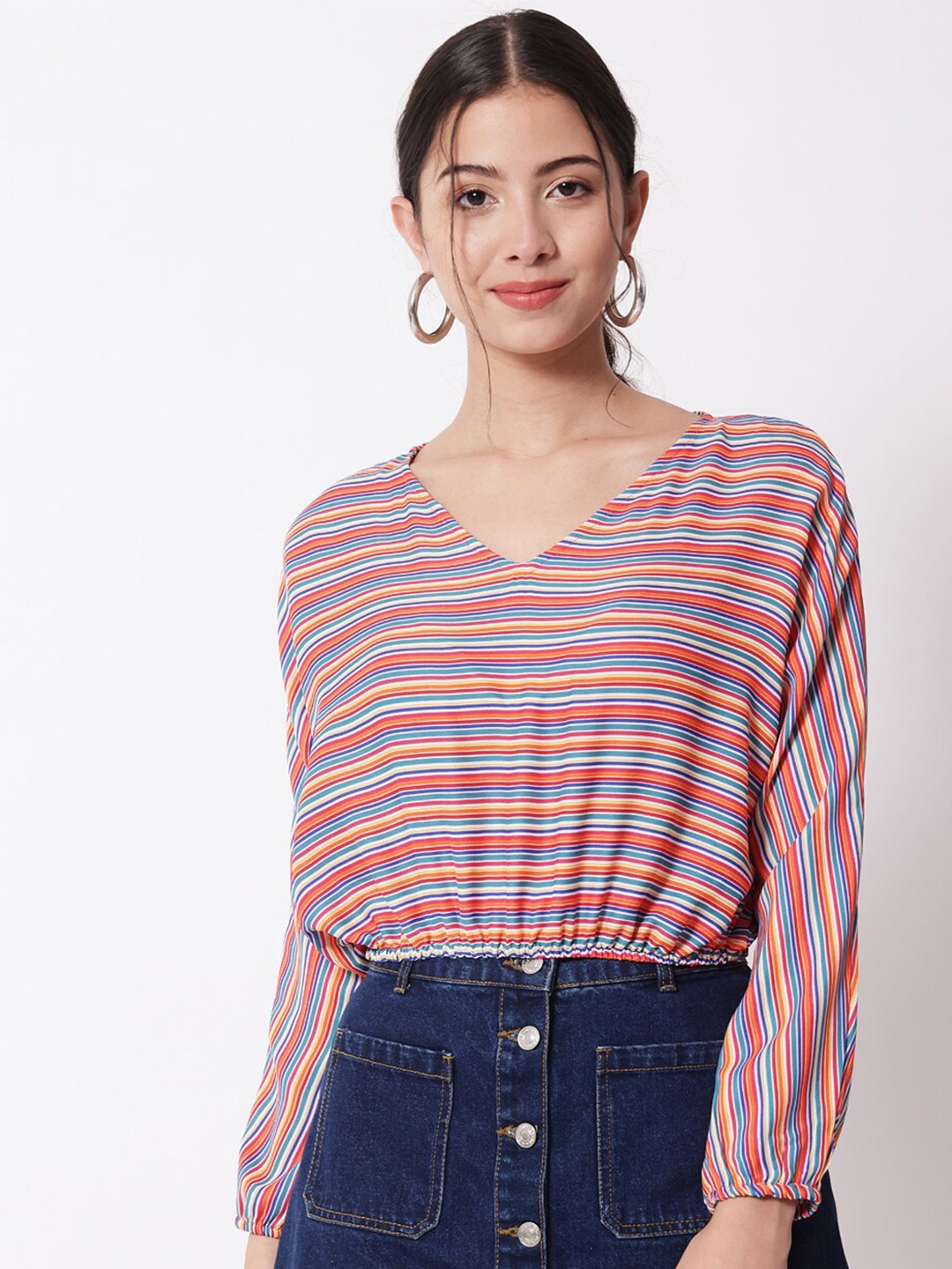 

Shopping Queen Women Multicoloured Striped Crepe Top, Multi