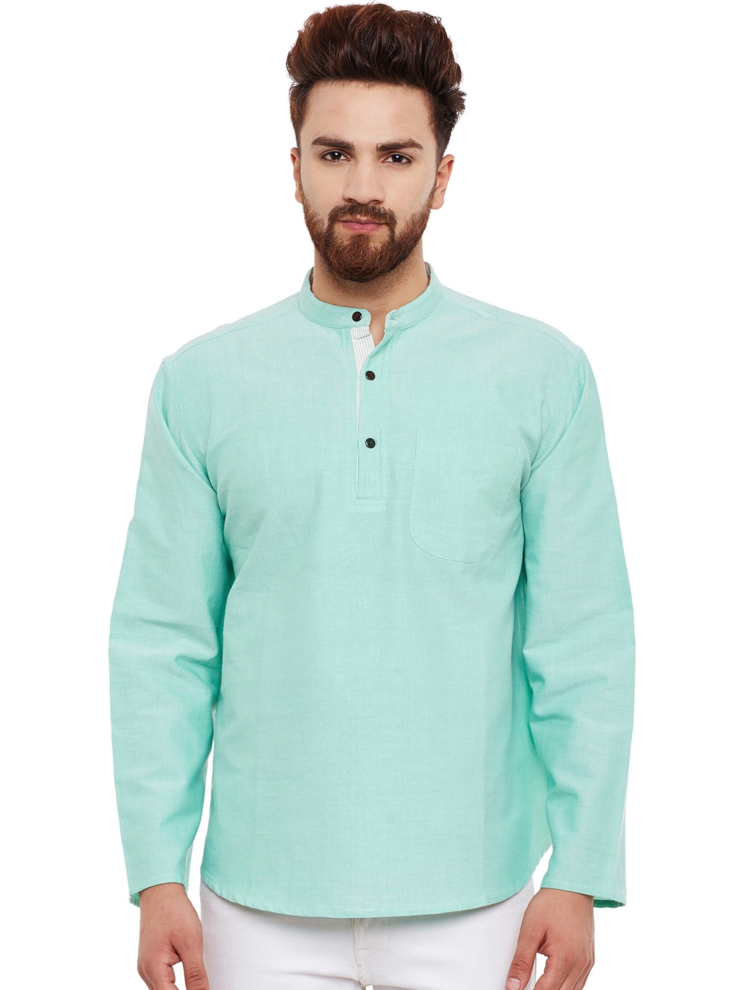 

even Men Sea Green Solid Short Straight Kurta