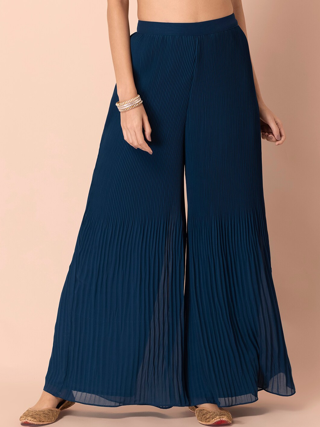 

INDYA Women Navy Blue Solid Polyester Flared Sharara