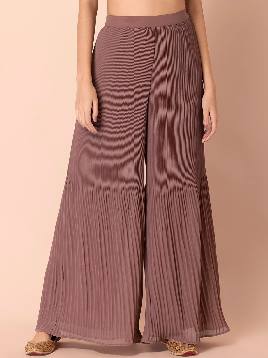 

Rang by Indya Women Pink Solid Polyester Flared Trousers