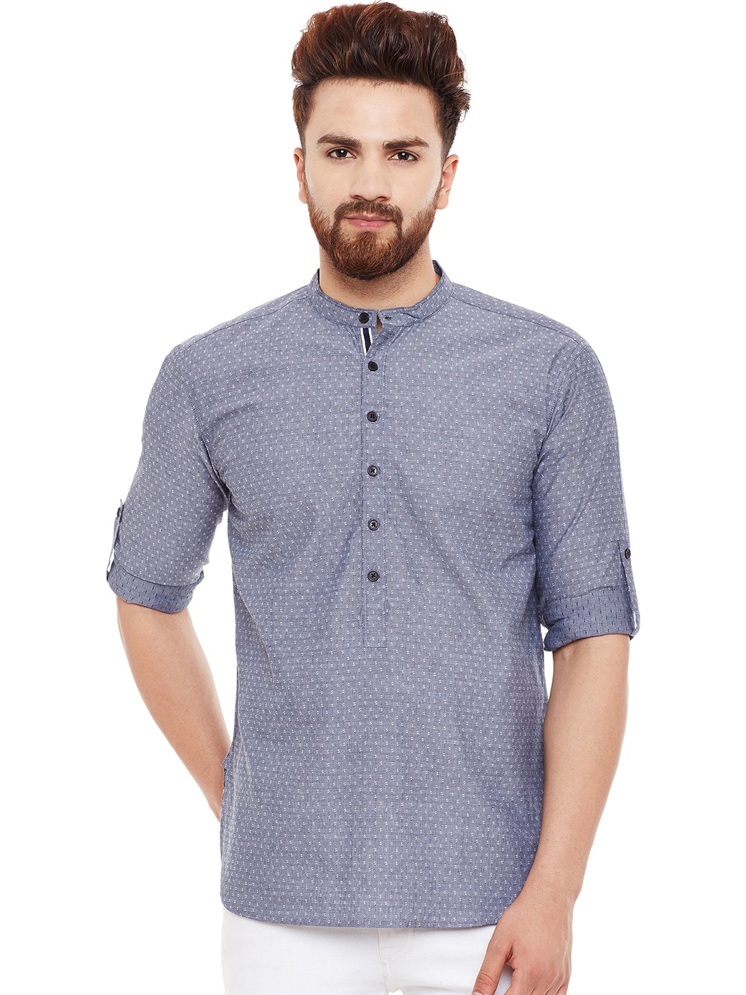 

even Men Grey Woven Design Short Straight Kurta