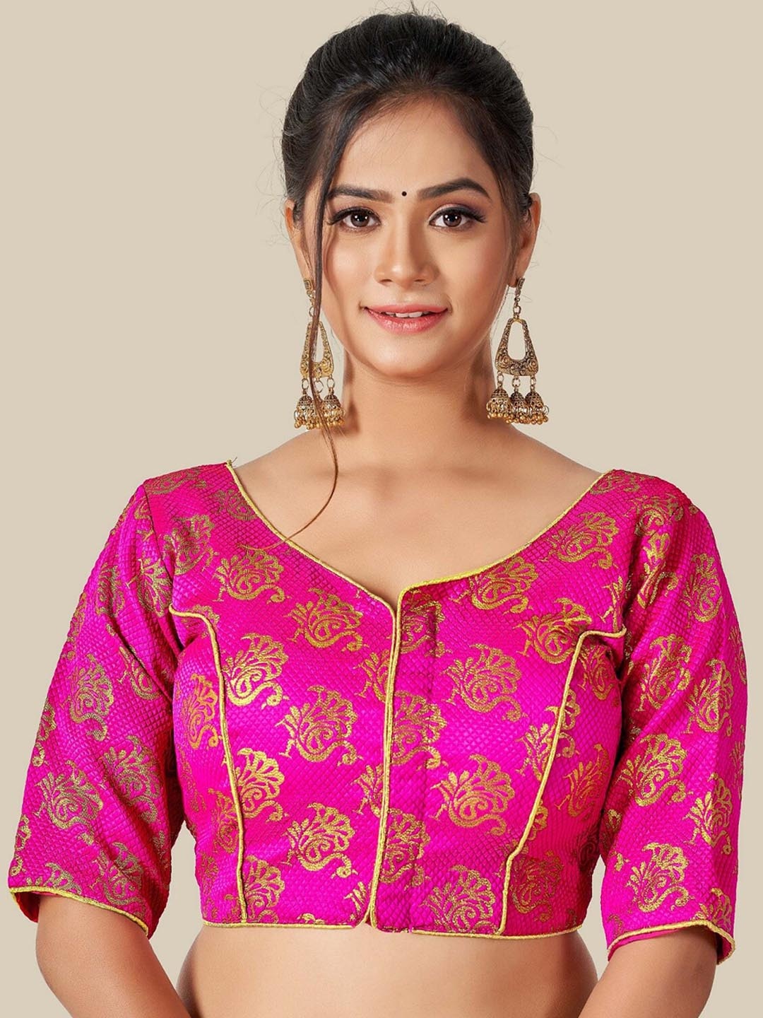 

HIMRISE Women Pink & Gold-Tone Brocade Saree Blouse