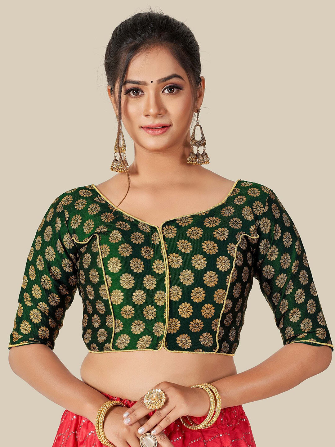 

HIMRISE Women Green Woven Design Saree Blouse
