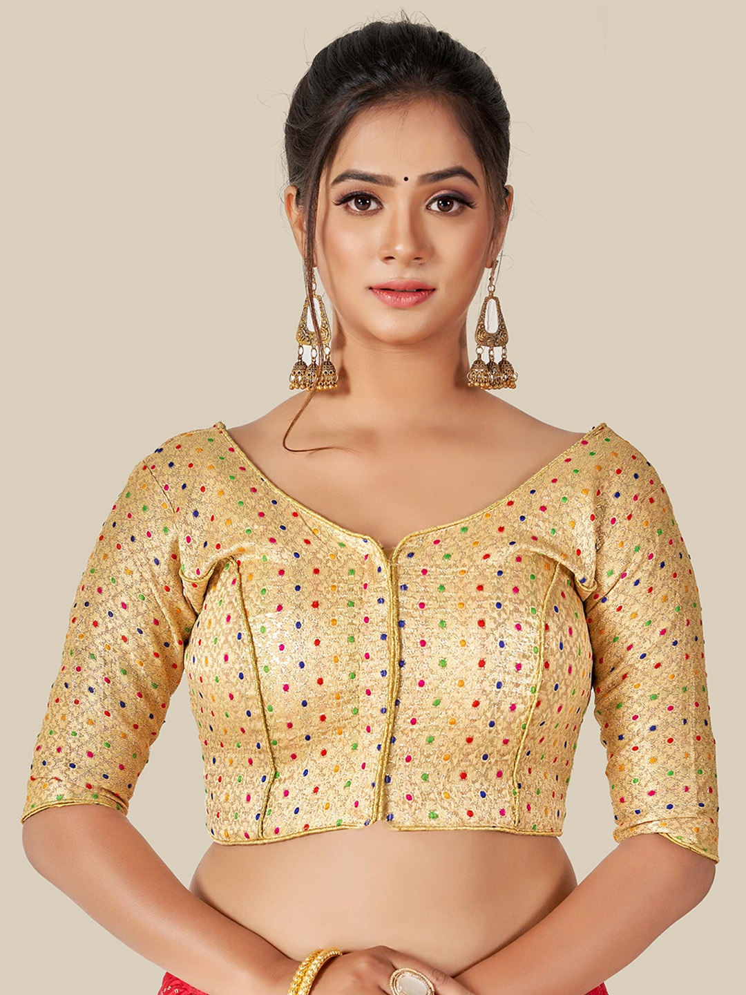 

HIMRISE Women Golden Woven Design Saree Blouse, Gold