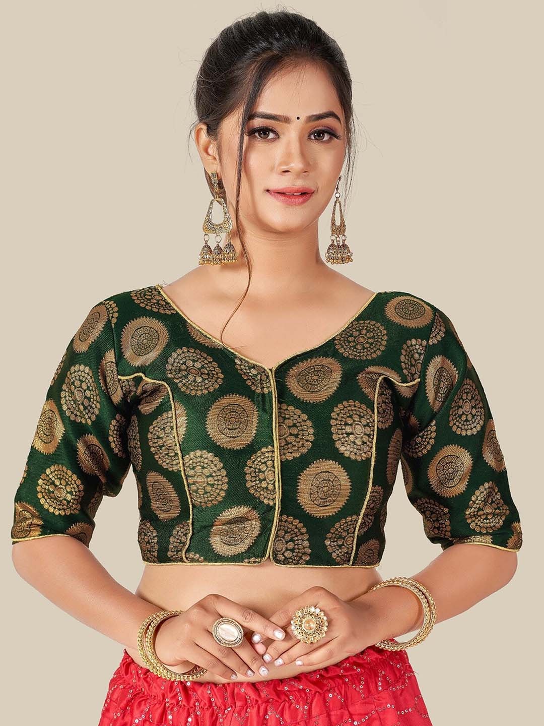 

HIMRISE Women Green jacquard Saree Blouse