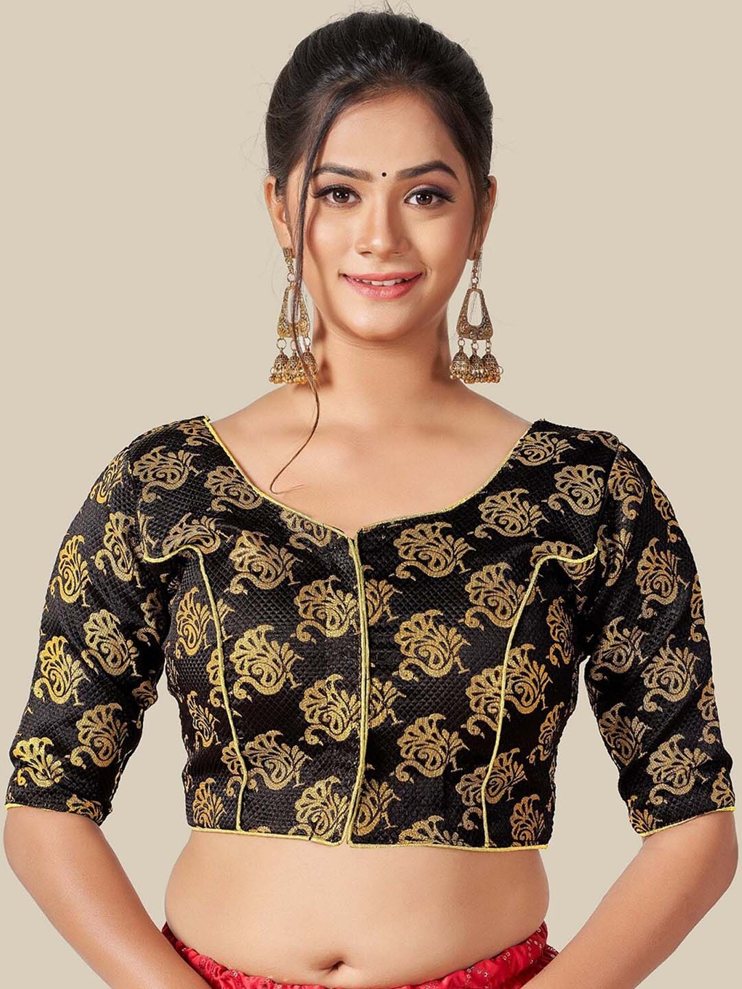 

HIMRISE Black & Gold-Coloured Woven Design Saree Blouse