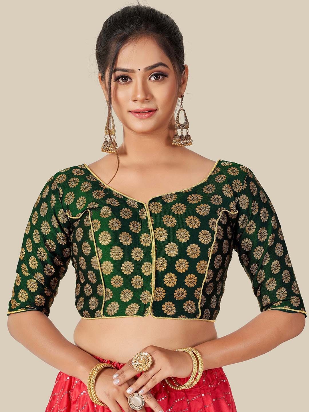 

HIMRISE Women Green & Gold Coloured Woven Design Saree Blouse