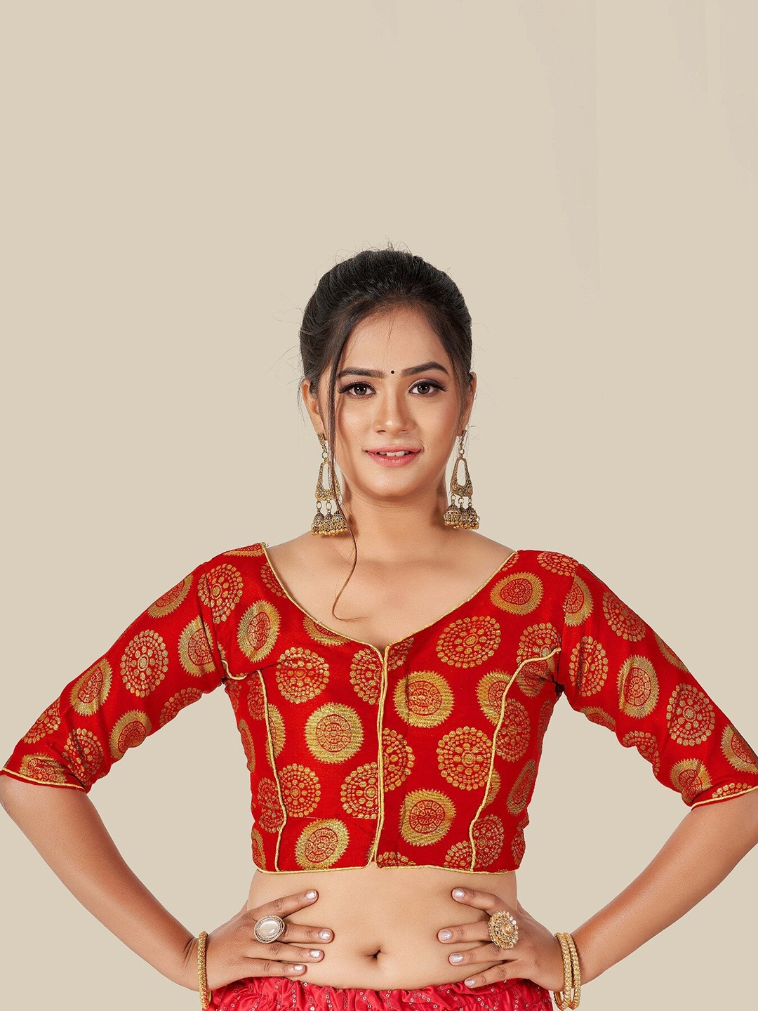 

HIMRISE Red Woven Design Saree Blouse