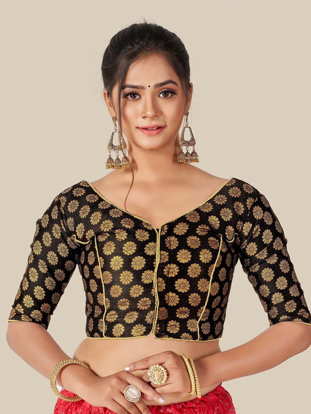 

HIMRISE Women Black & Gold Printed Ready-Made Saree Blouse