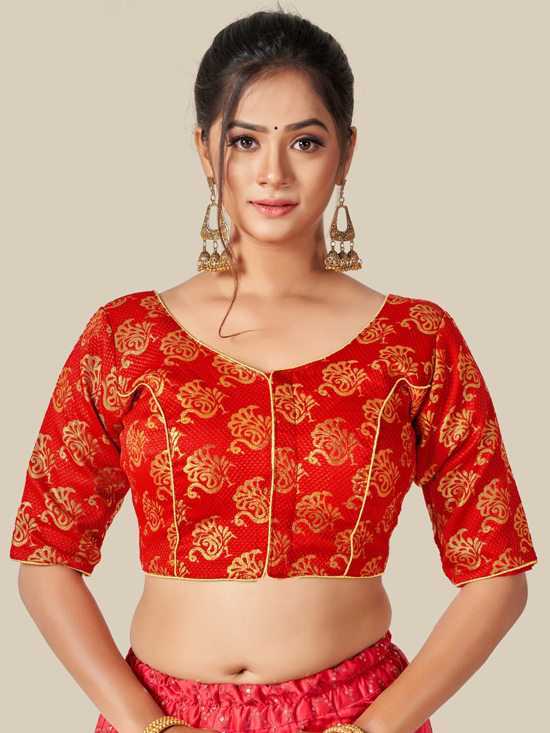 

HIMRISE Red Woven Design Saree Blouse