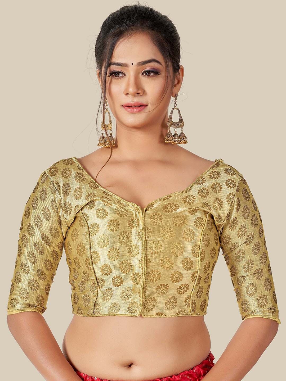 

HIMRISE Women Gold-Colored Woven Design Jacquard Readymade Saree Blouse