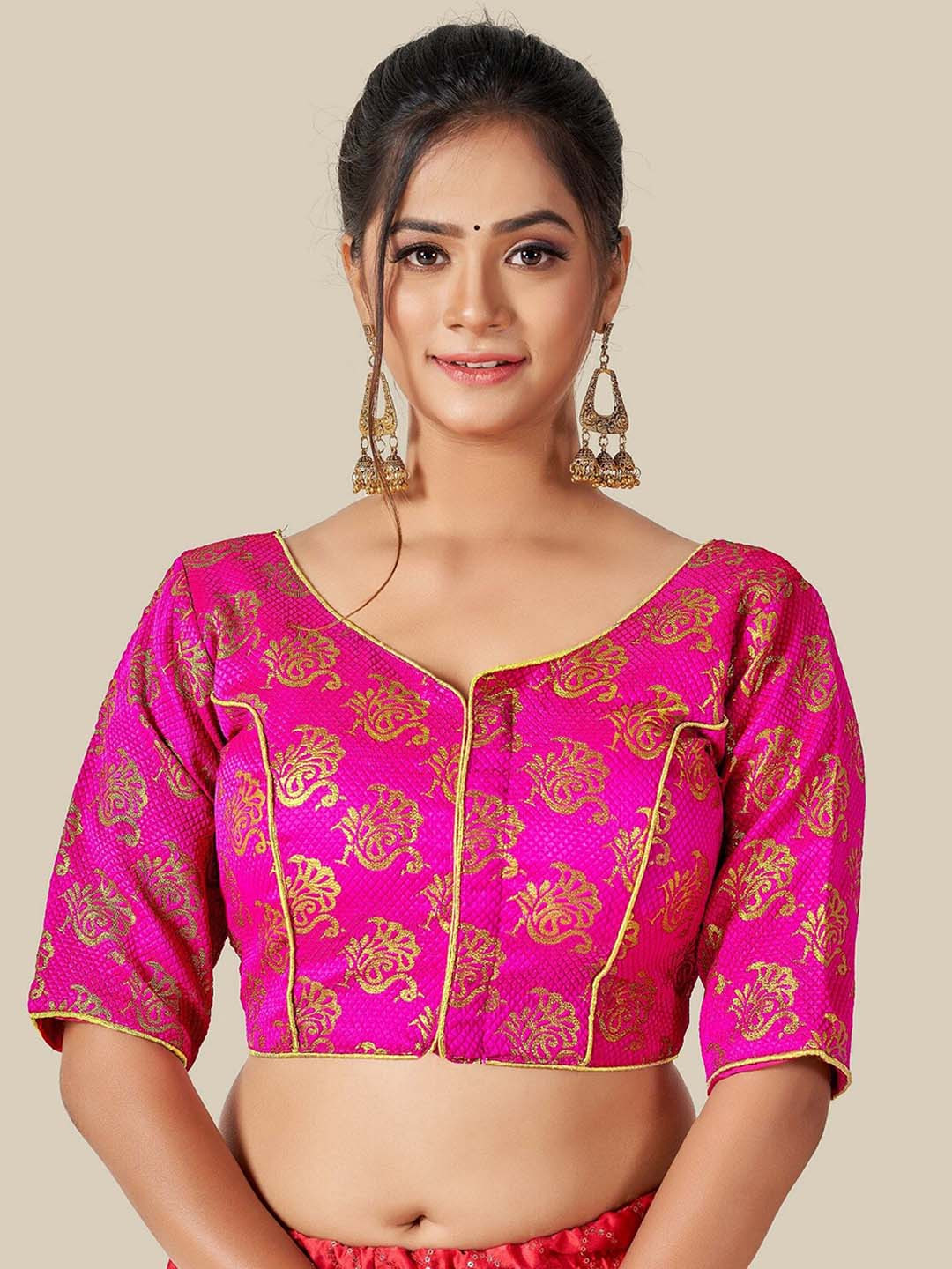 

HIMRISE Pink Woven Design Saree Blouse