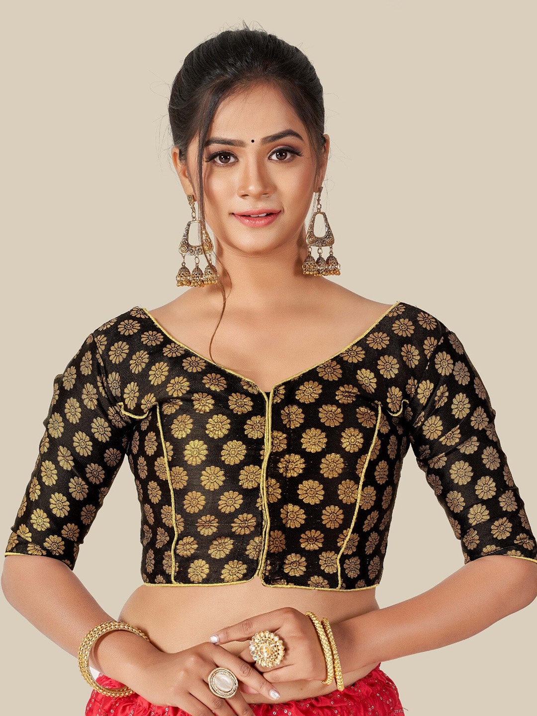 

HIMRISE Women Black Woven Design Saree Blouse
