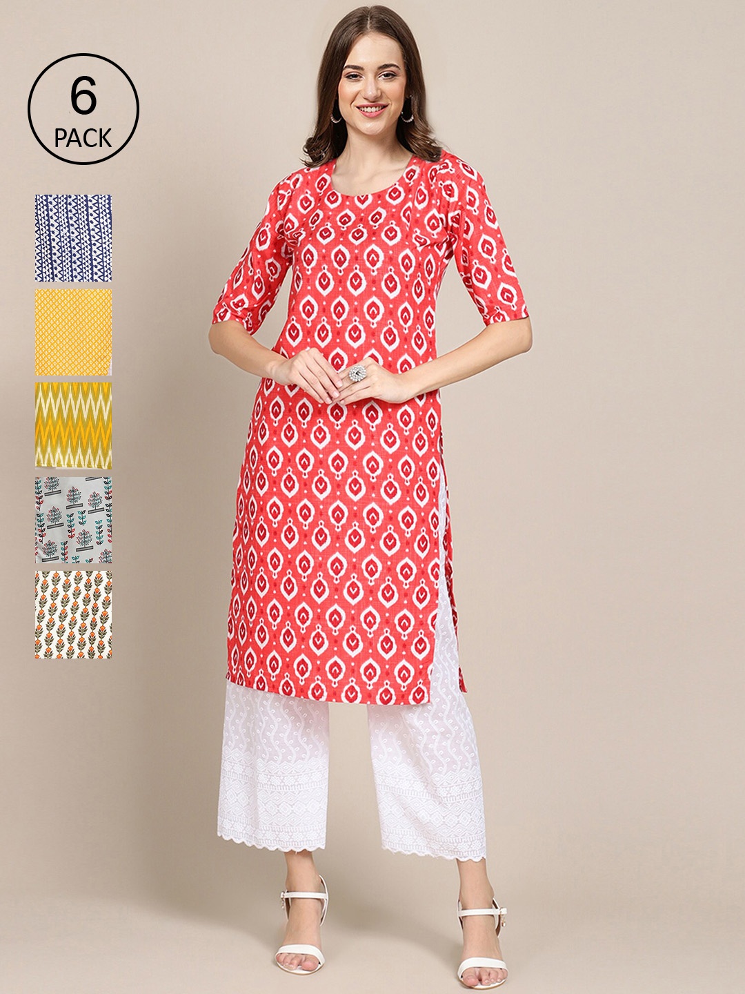 7Threads 6 Women Multicoloured Geometric Printed Crepe Kurta, Multi