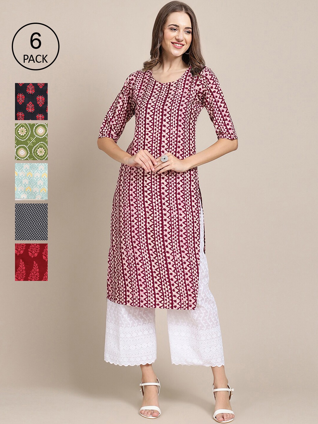 7Threads 6 Women Multicoloured Geometric Printed Crepe Kurta, Multi