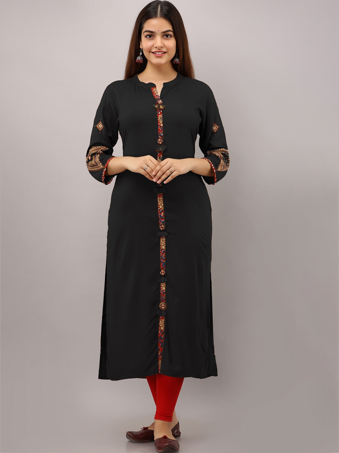 

PREKSHA Women Black Ethnic Motifs Embroidered Kurta