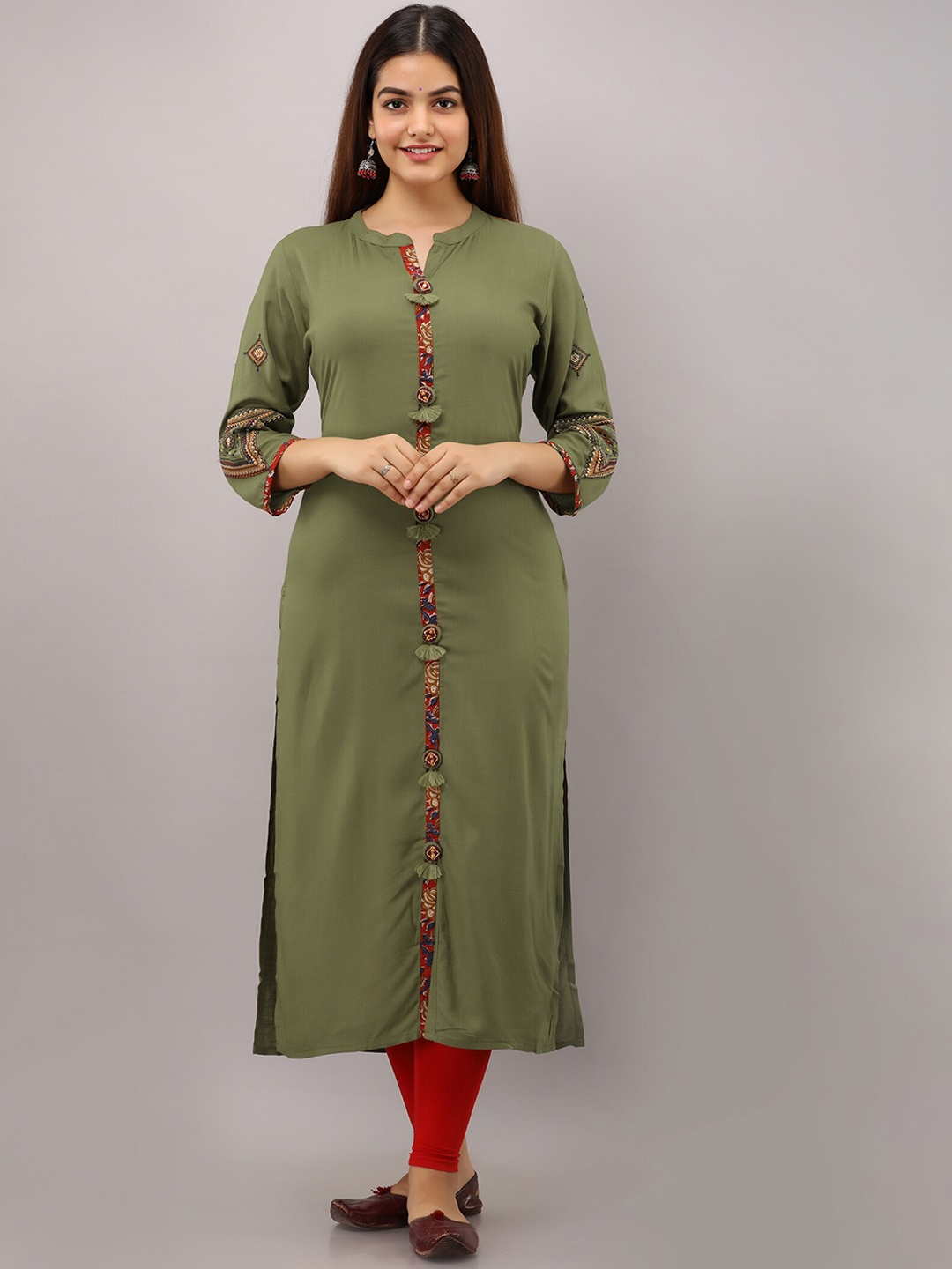 

PREKSHA Women Green Ethnic Motifs Embroidered Kurta