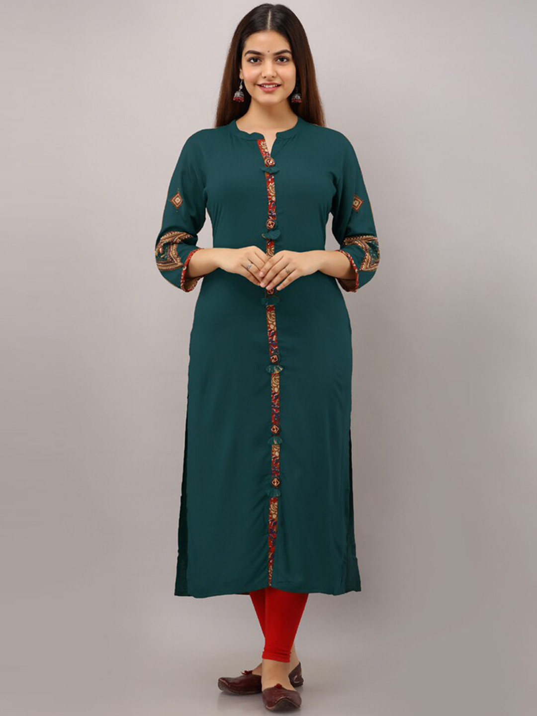 

PREKSHA Women Teal Ethnic Motifs Embroidered Kurta