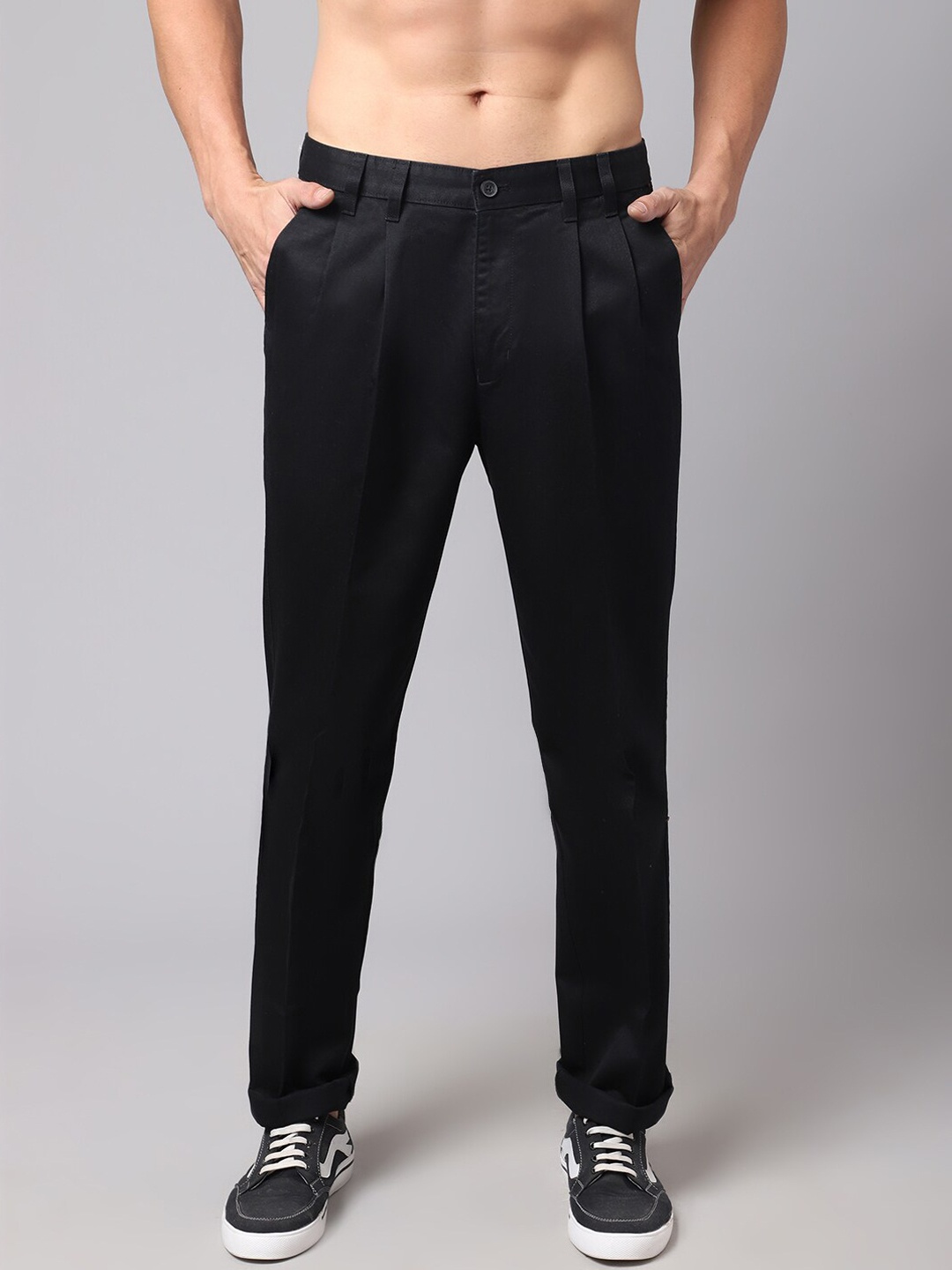 

Cantabil Men Black Cotton Trousers