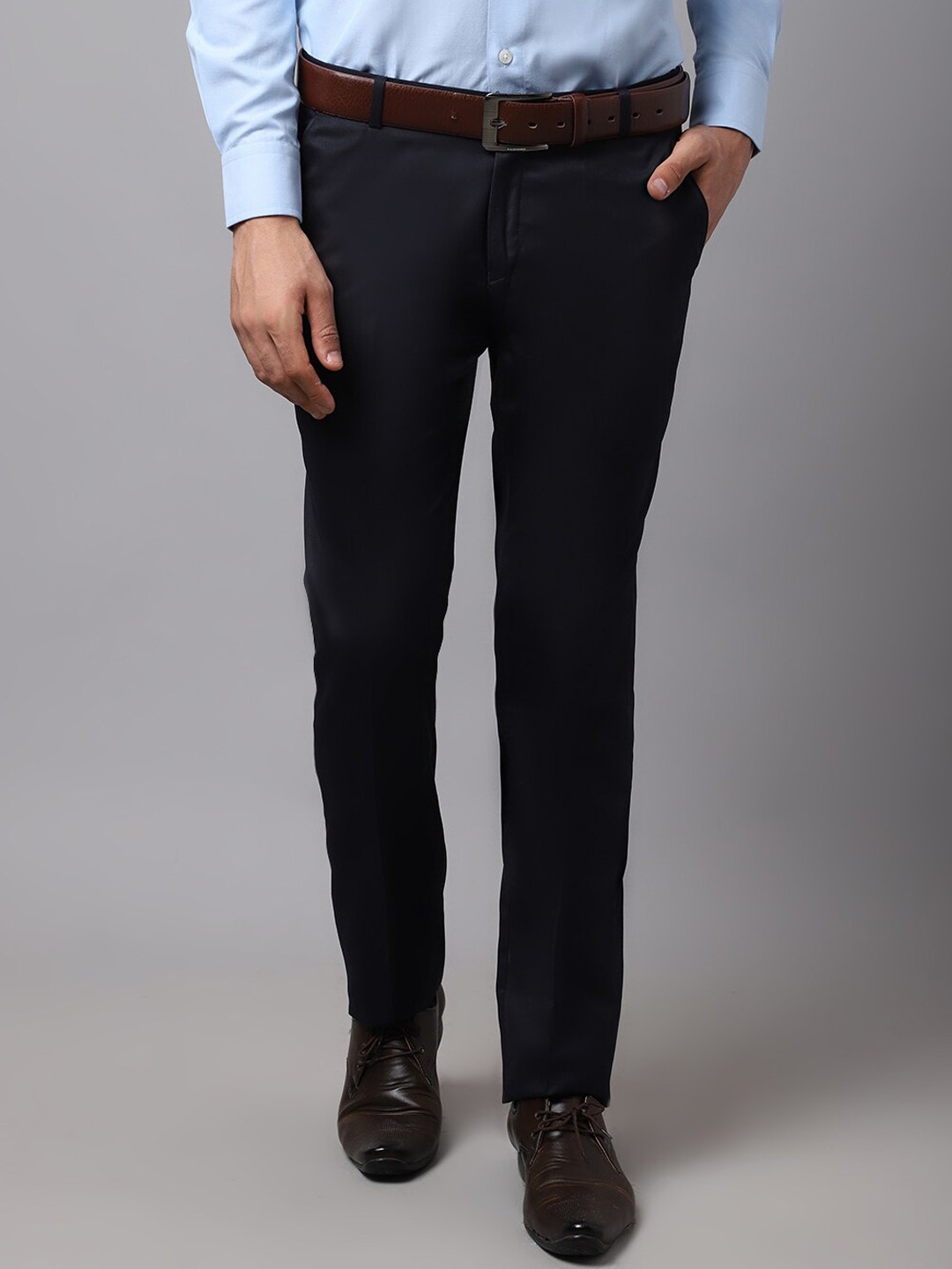 

Cantabil Men Navy Blue Cotton Formal Trousers